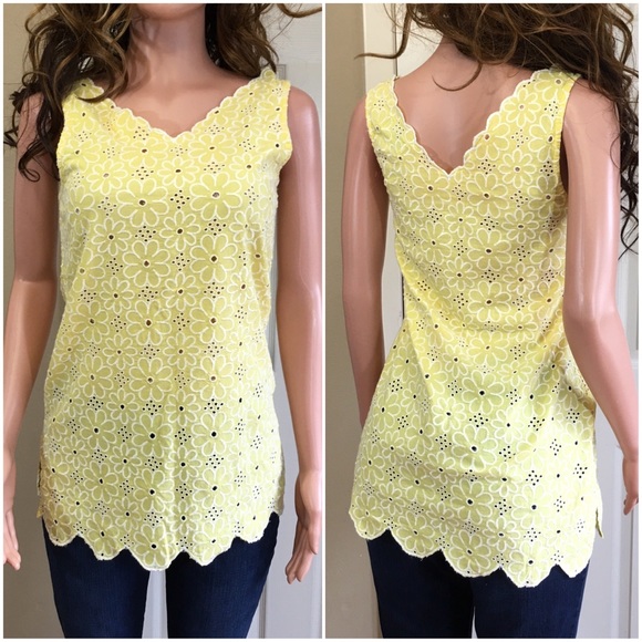 Mud Pie Tops - Mudpie yellow eyelet scalloped sleeveless top